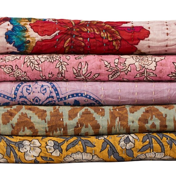 Taj Hotel Home Decor Kantha Cotton Throw | 1-Piece | Multicolor | 50"x70" - Picture 3 of 3